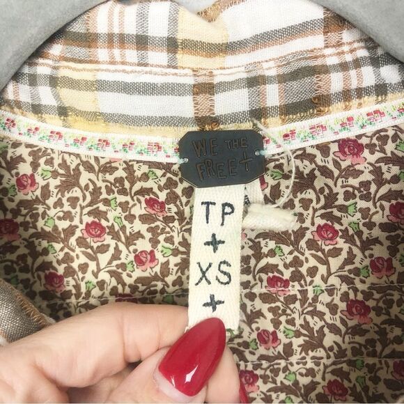 FREE PEOPLE | Park Ranger Plaid Button Down Top Knit Accents Women’s Size XS - Picture 12 of 13